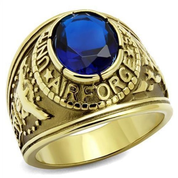 United States U.S. Air Force Ring - USAF Military Rings Gold Blue Stone - Picture 1 of 8